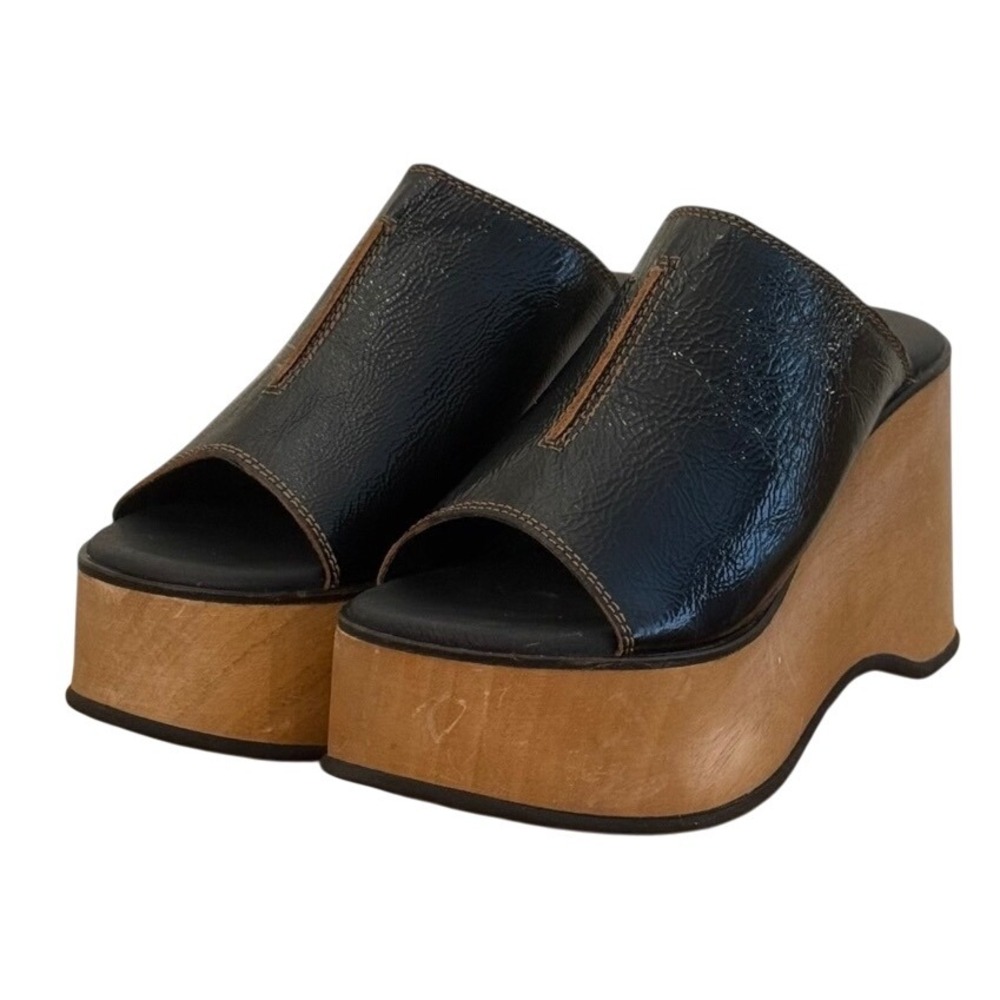 FREE PEOPLE Black Gabriela Wooden Platform Wedge Clogs Size 39 - Picture 2 of 8